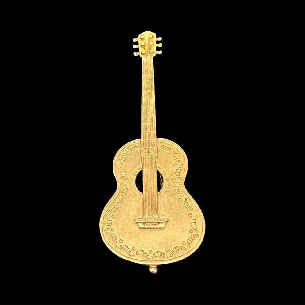 Vintage Guitar Brooch Jj Jonette 1986 Gold Tone Music Rock N Roll Country